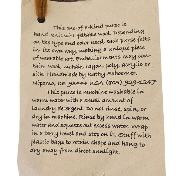 Handmade Felted Wool Shoulder Bag Small Fringed Tote Wine Gray NWT - Picture 10 of 11